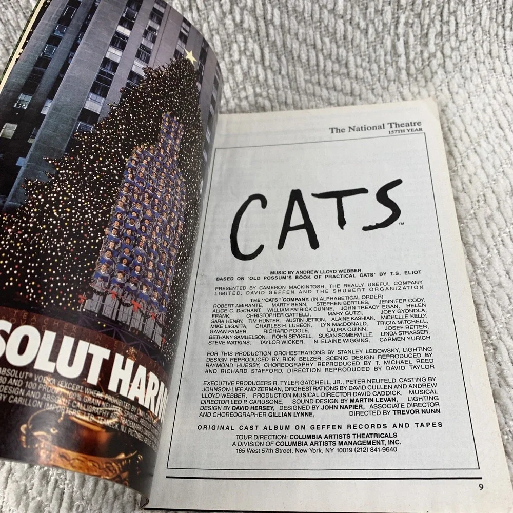 Cats at The National Theatre December 1993 Playbill‎ W/ Ticket Vintage Chanel Ad